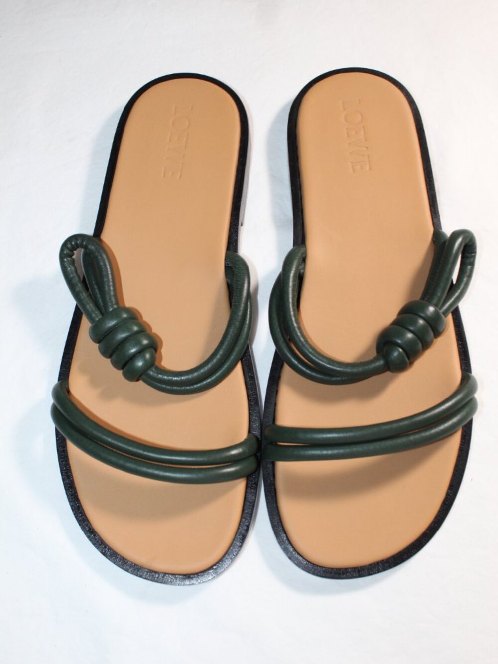 NEW Loewe Flat Slide Sandals Dark Green Tubular Straps 41